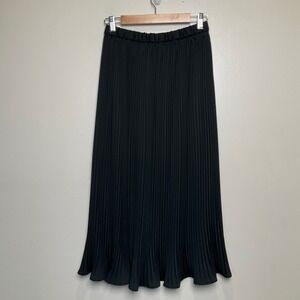 Susan Bristol Vintage Black Pleated Midi Skirt Elastic Waist Made in USA Size M